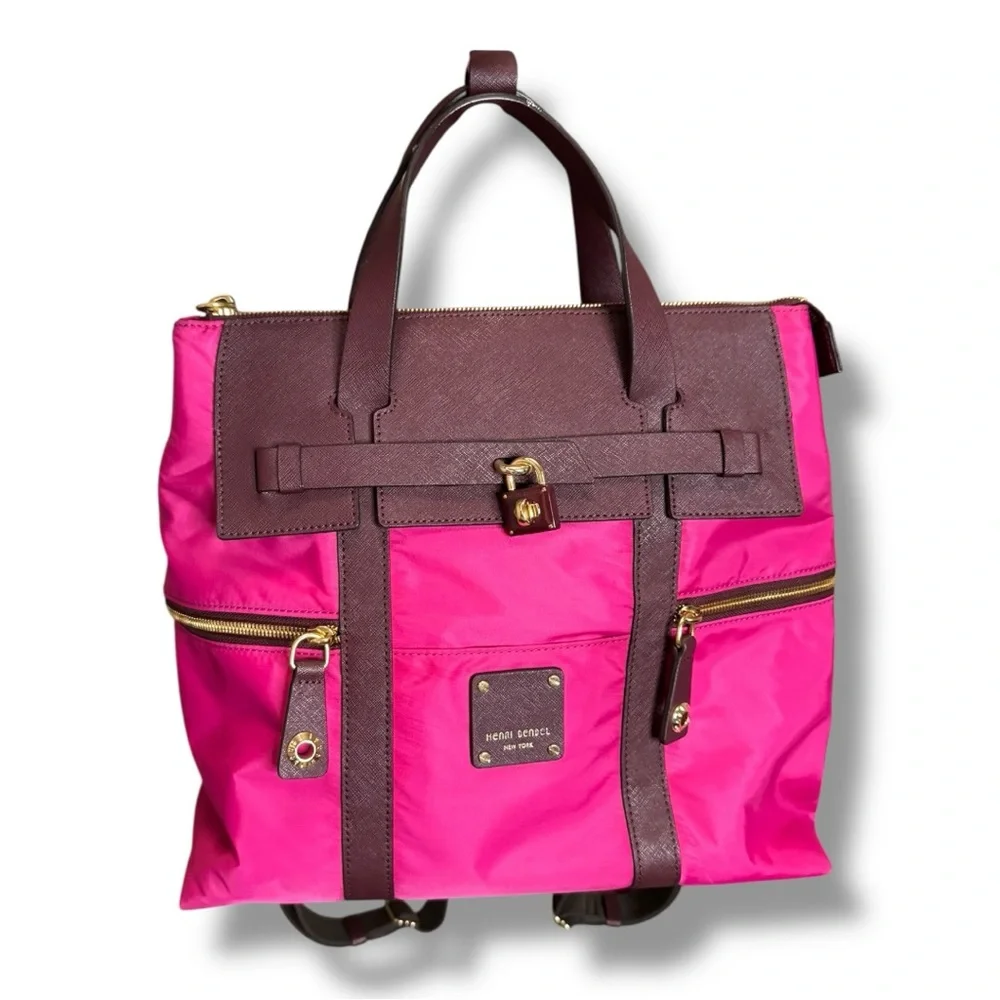 Henri Bendel Magenta/Maroon Jetsetter Convertible Backpack - Picture 1 of 4